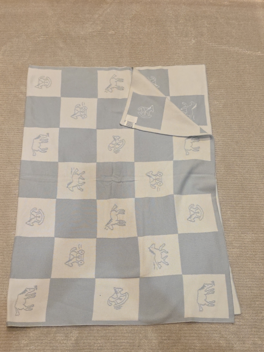 Hermes Light Blue and White Checker Knit Baby Blanket